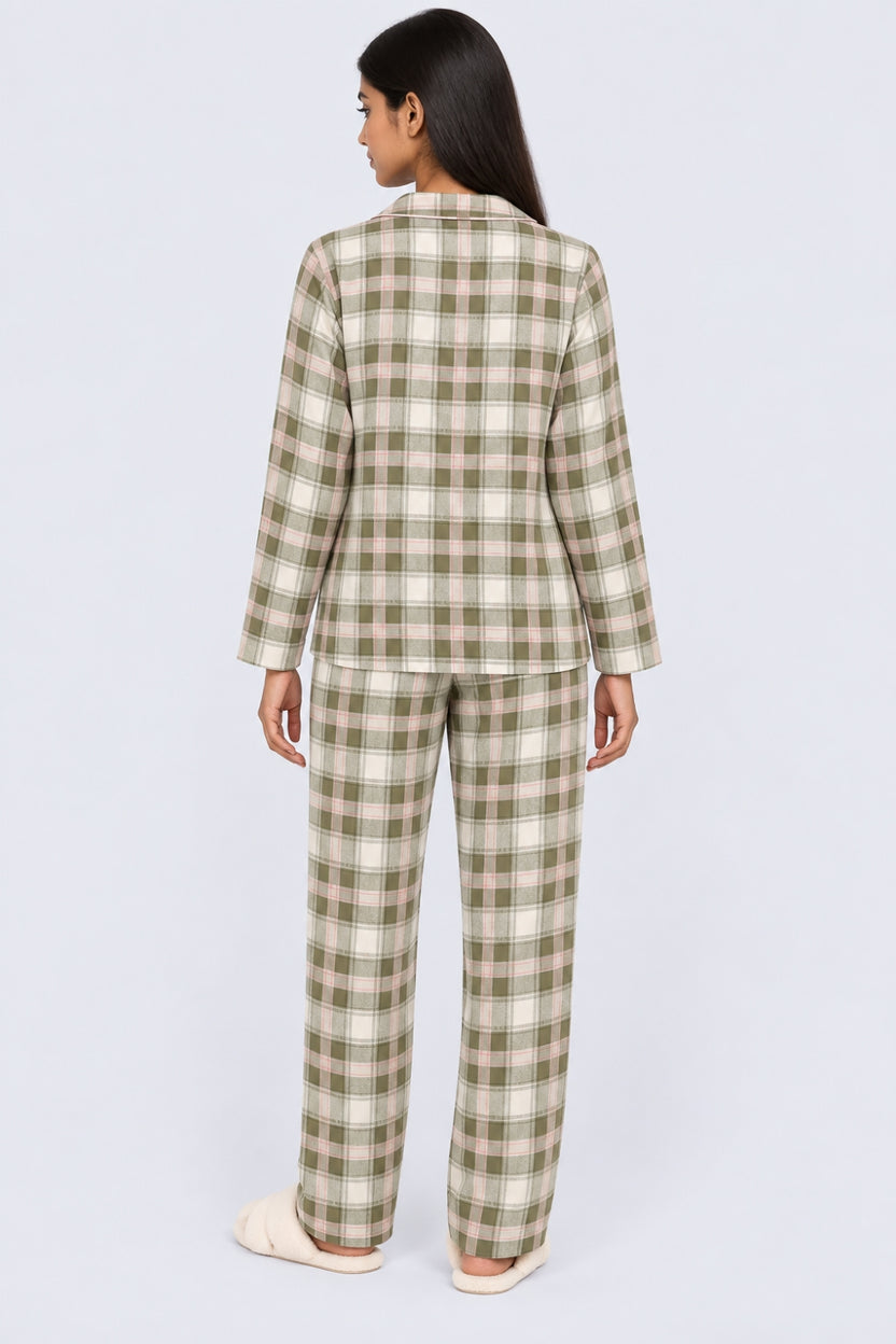 Womens Olive Checkered Nightwear Set - Image 5