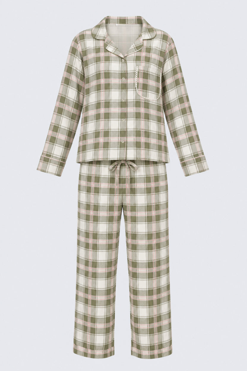 Womens Olive Checkered Nightwear Set - Image 7