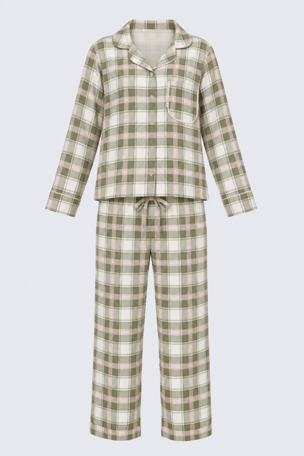 Womens Olive Checkered Nightwear Set - Image 7