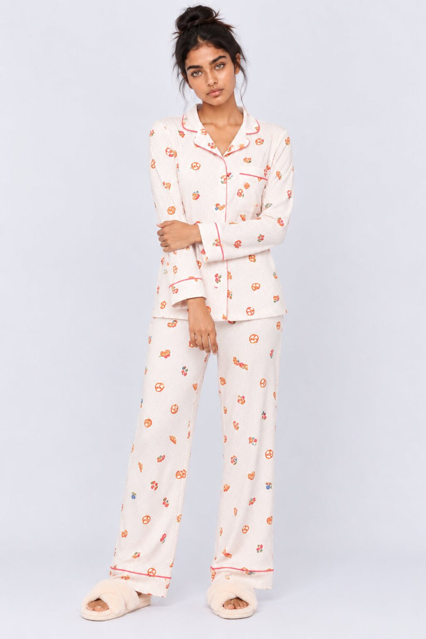 Womens Off White Cute Printed Nightwear Set - Image 2