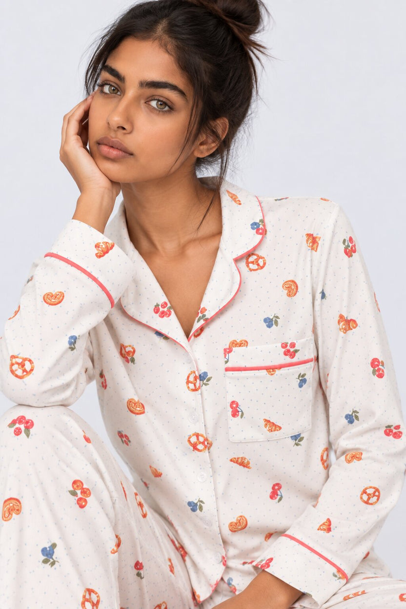 Womens Off White Cute Printed Nightwear Set - Image 3