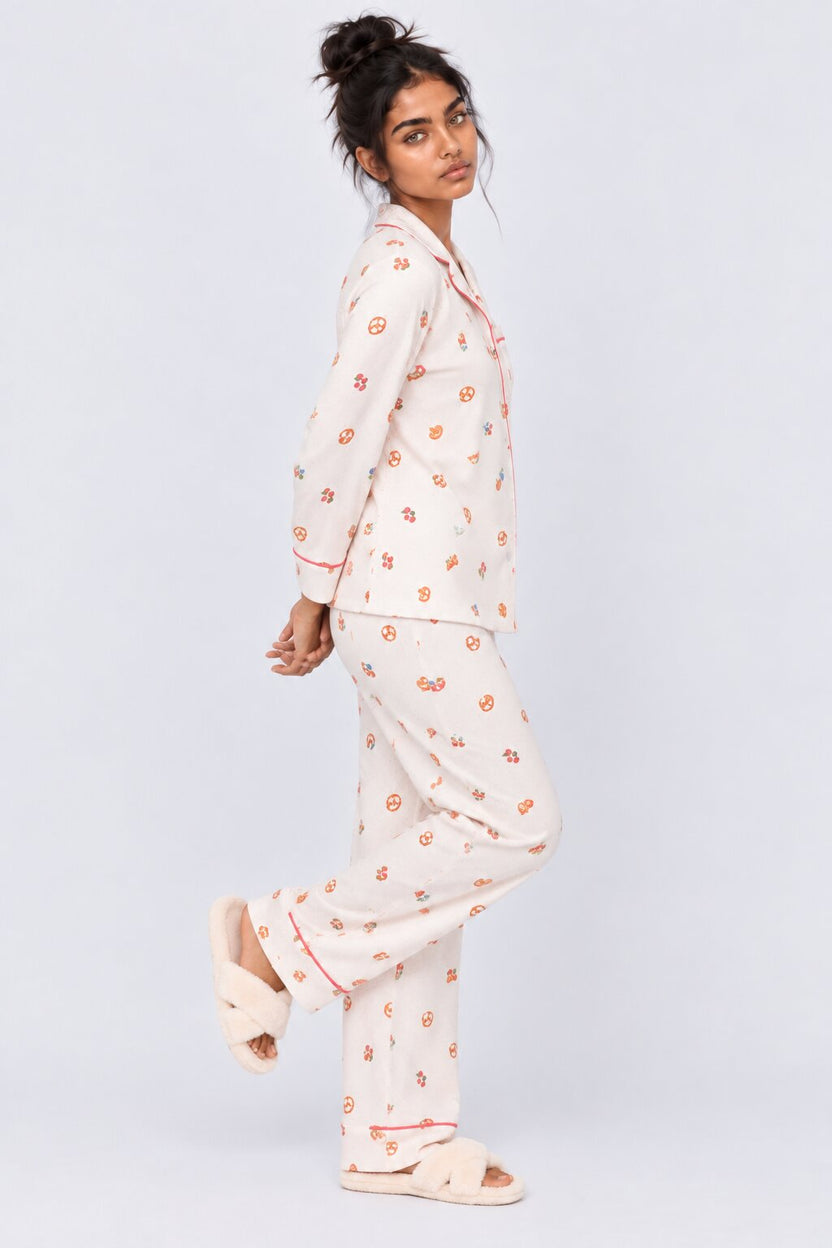 Womens Off White Cute Printed Nightwear Set - Image 6