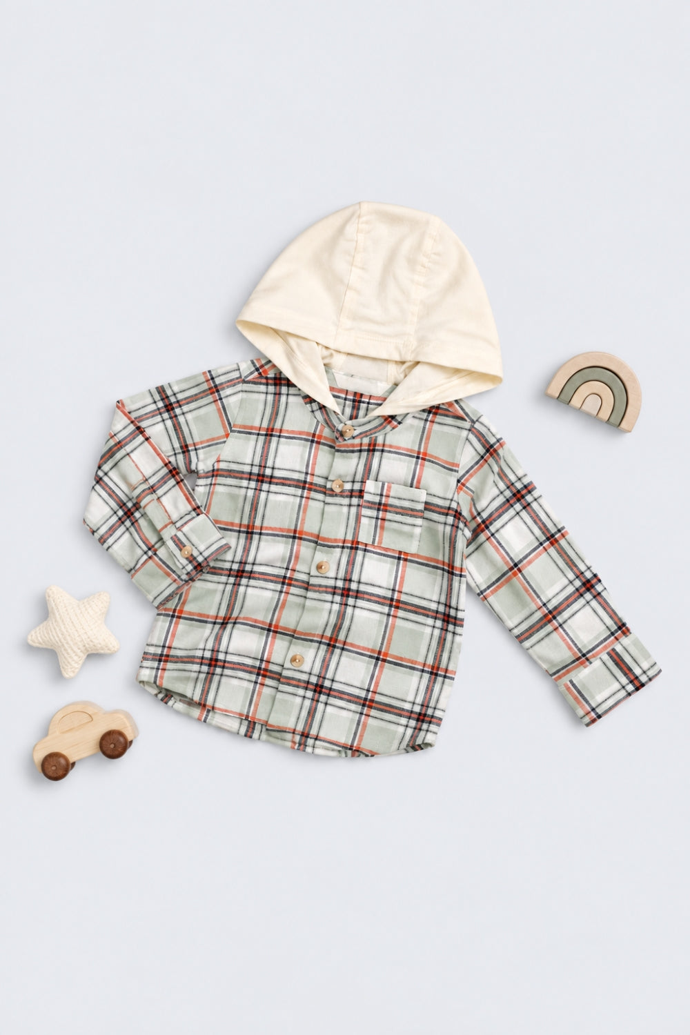 Infant Boys Regular Fit Green Checkered Shirt - Image 1