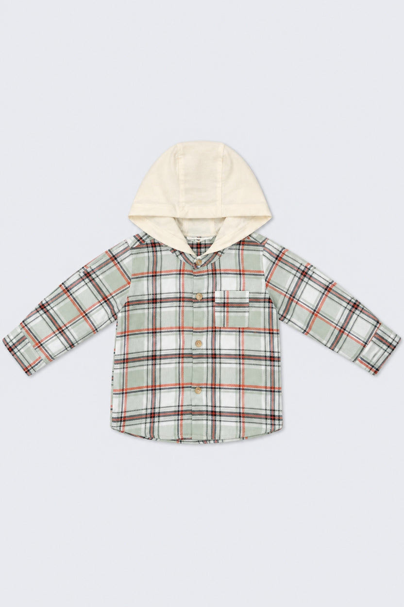 Infant Boys Regular Fit Green Checkered Shirt - Image 2