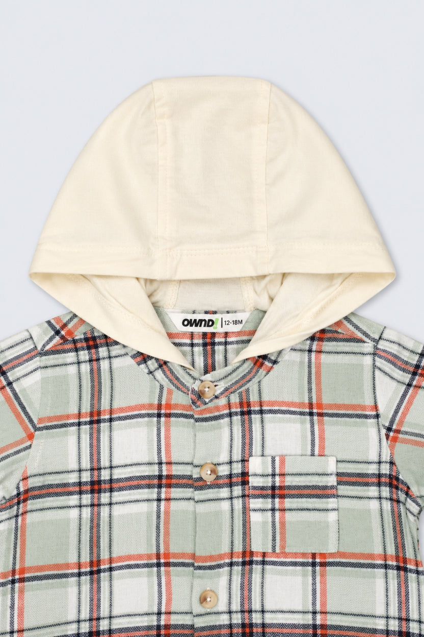 Infant Boys Regular Fit Green Checkered Shirt - Image 5