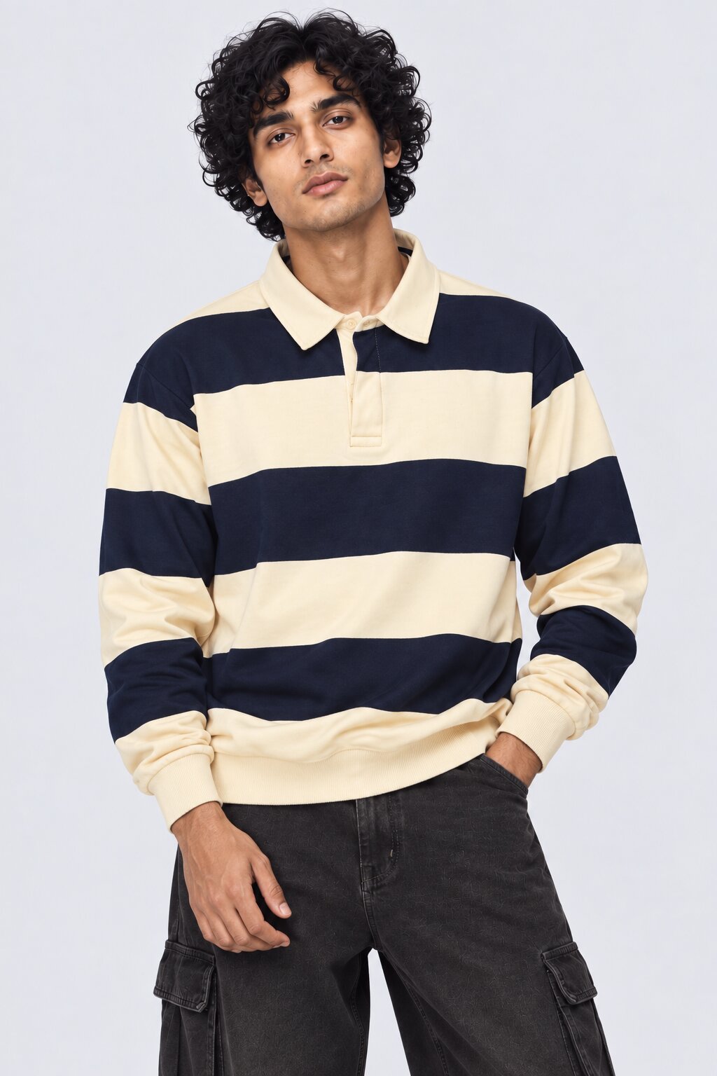 Mens Relaxed Fit Navy Stripes Sweatshirt - Image 2