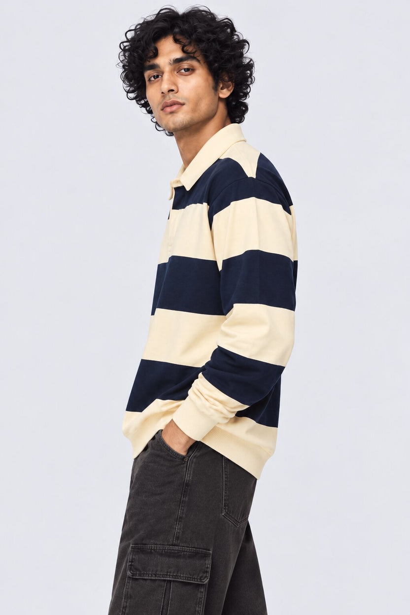 Mens Relaxed Fit Navy Stripes Sweatshirt - Image 4