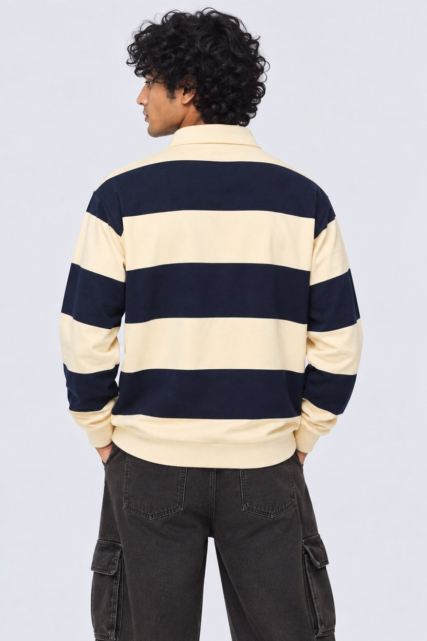 Mens Relaxed Fit Navy Stripes Sweatshirt - Image 5