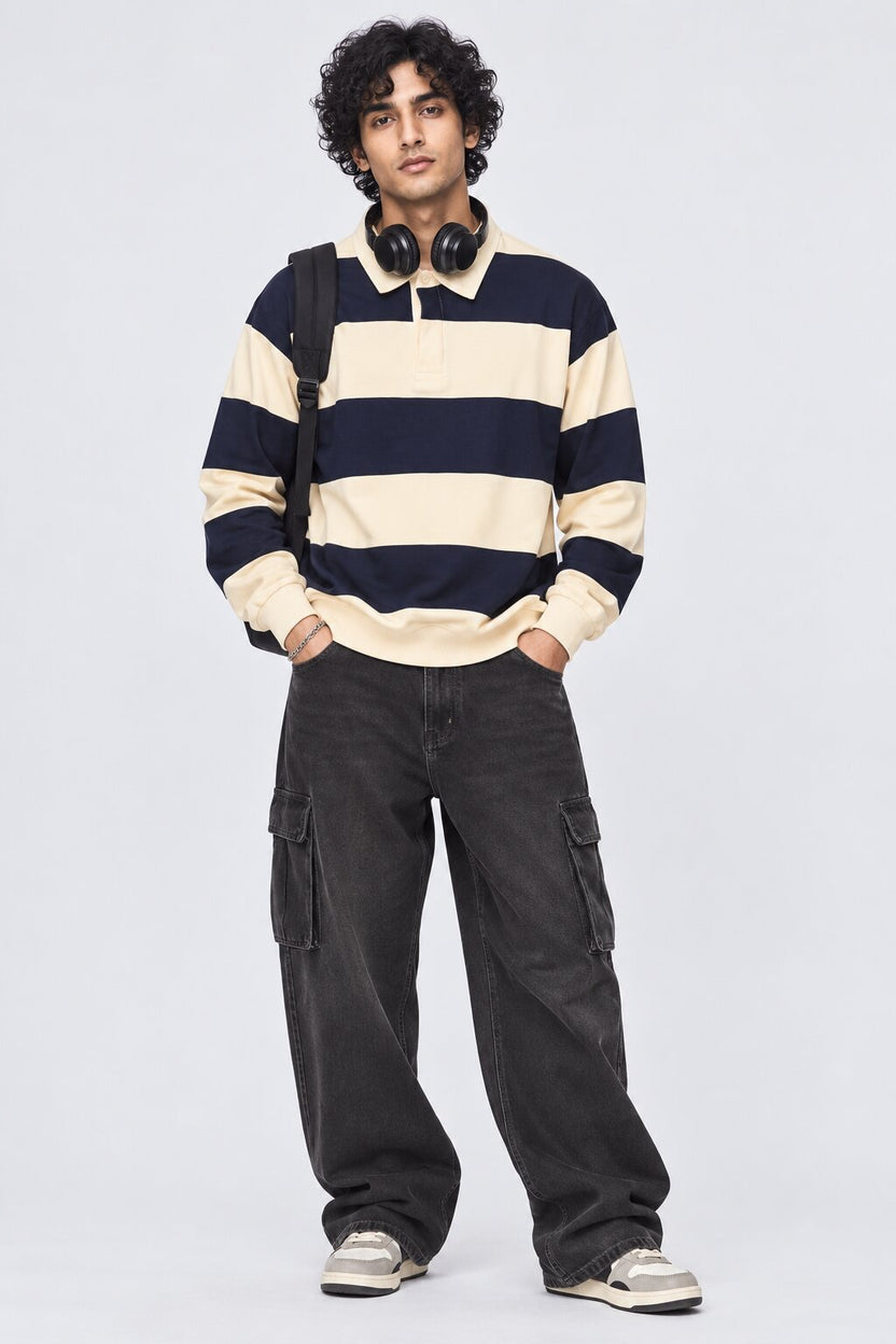 Mens Relaxed Fit Navy Stripes Sweatshirt - Image 6
