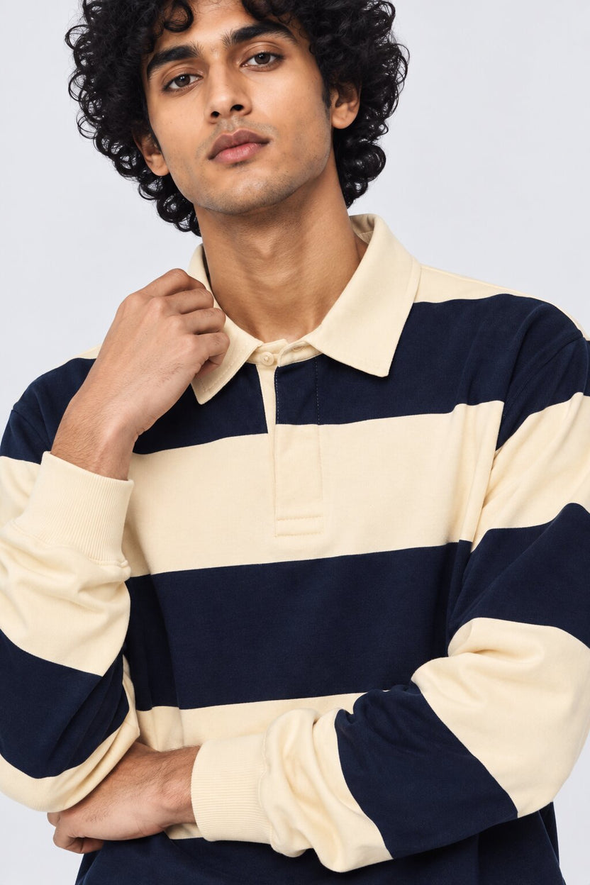 Mens Relaxed Fit Navy Stripes Sweatshirt - Image 9