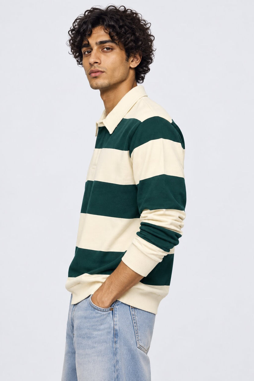 Mens Relaxed Fit Dark Green Stripes Sweatshirt - Image 4
