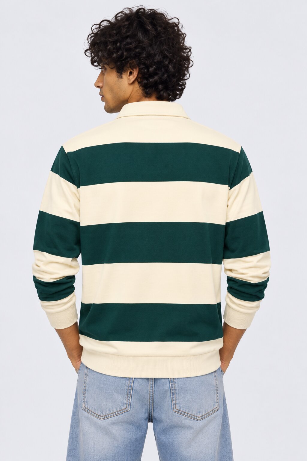 Mens Relaxed Fit Dark Green Stripes Sweatshirt - Image 5