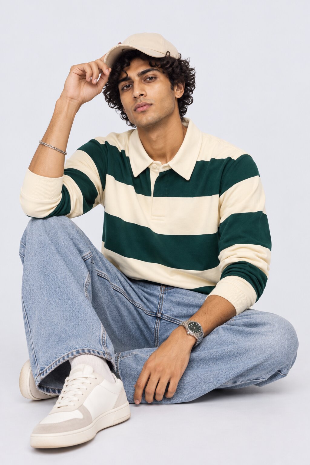 Mens Relaxed Fit Dark Green Stripes Sweatshirt - Image 6