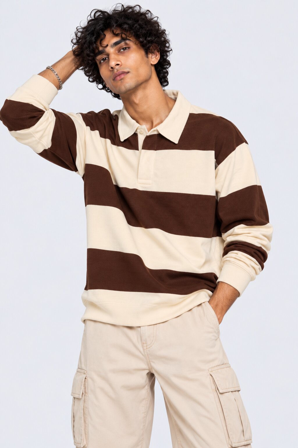 Mens Relaxed Fit Brown Stripes Sweatshirt - Image 2