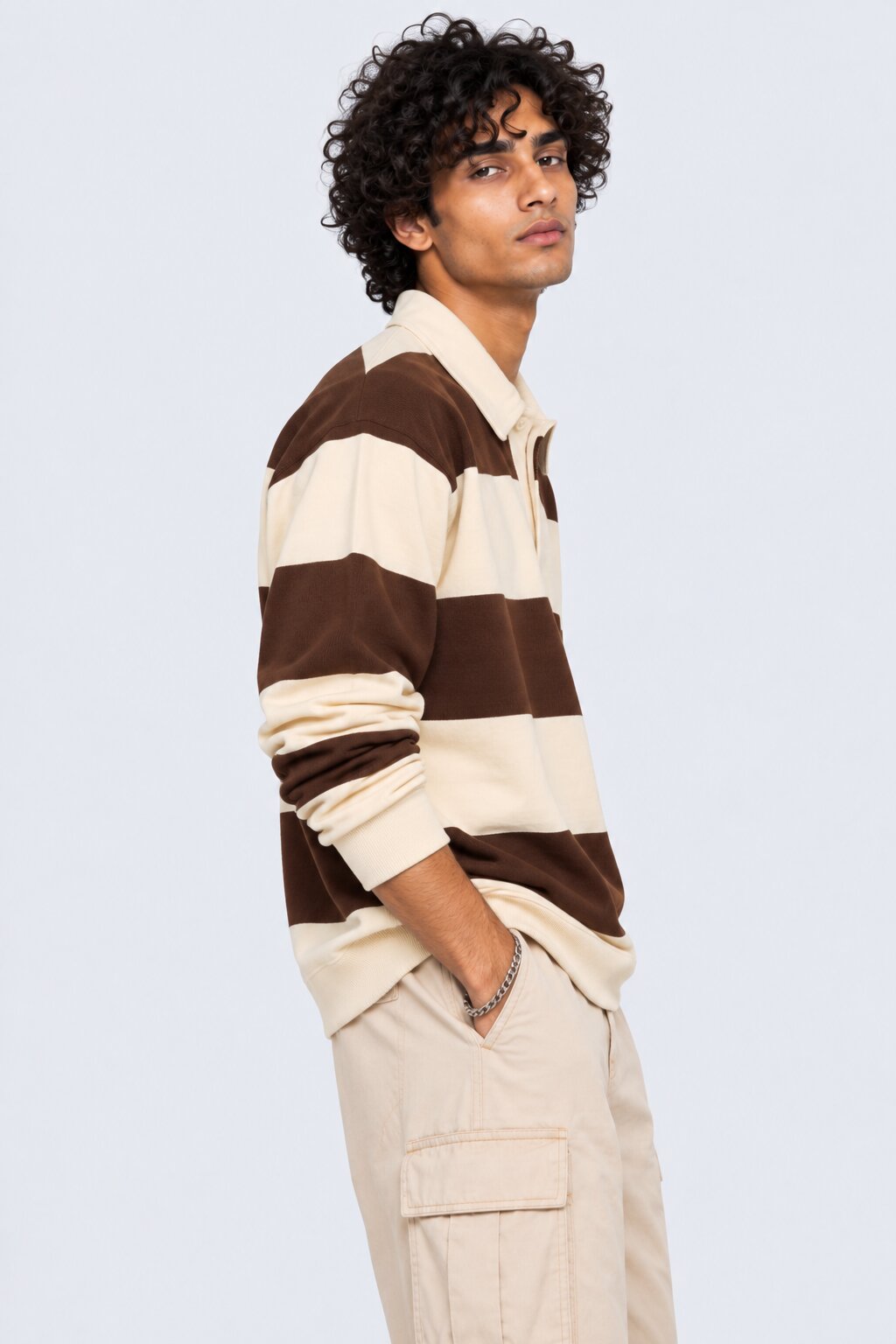 Mens Relaxed Fit Brown Stripes Sweatshirt - Image 4