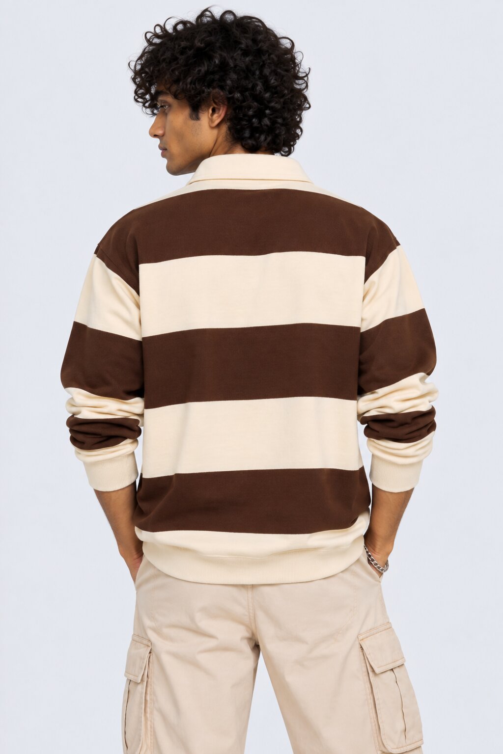 Mens Relaxed Fit Brown Stripes Sweatshirt - Image 5