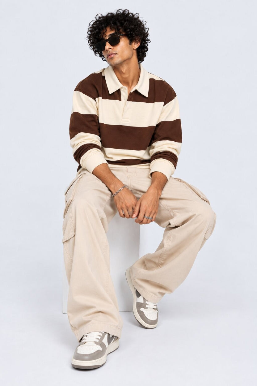 Mens Relaxed Fit Brown Stripes Sweatshirt - Image 6