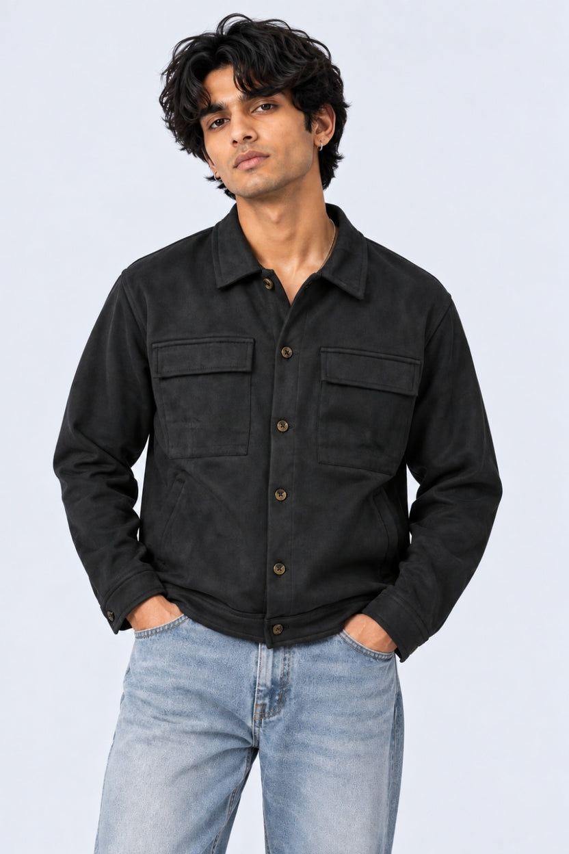 Mens Relaxed Fit Black Suede Shaket - Image 2