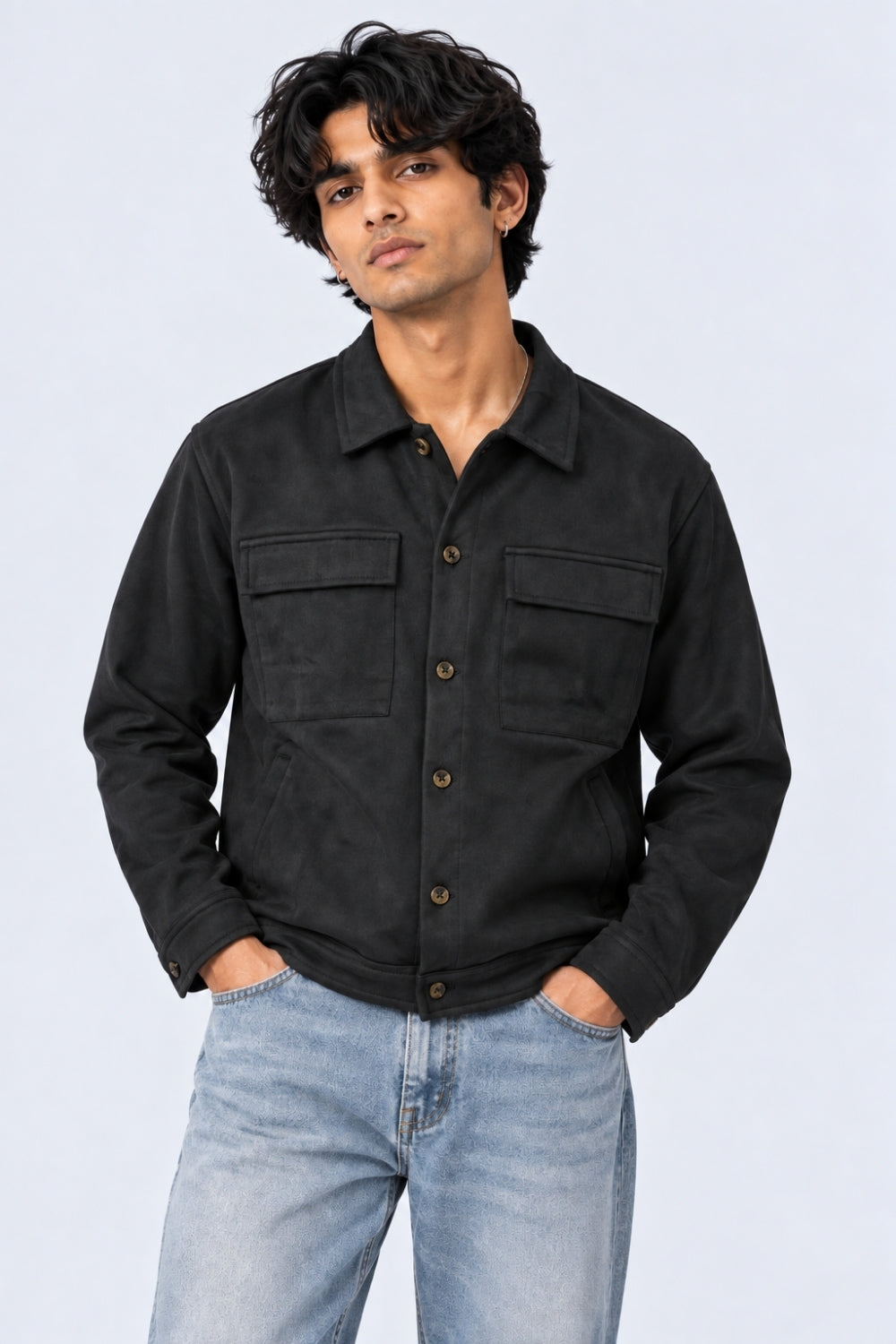 Mens Relaxed Fit Black Suede Shaket - Image 2
