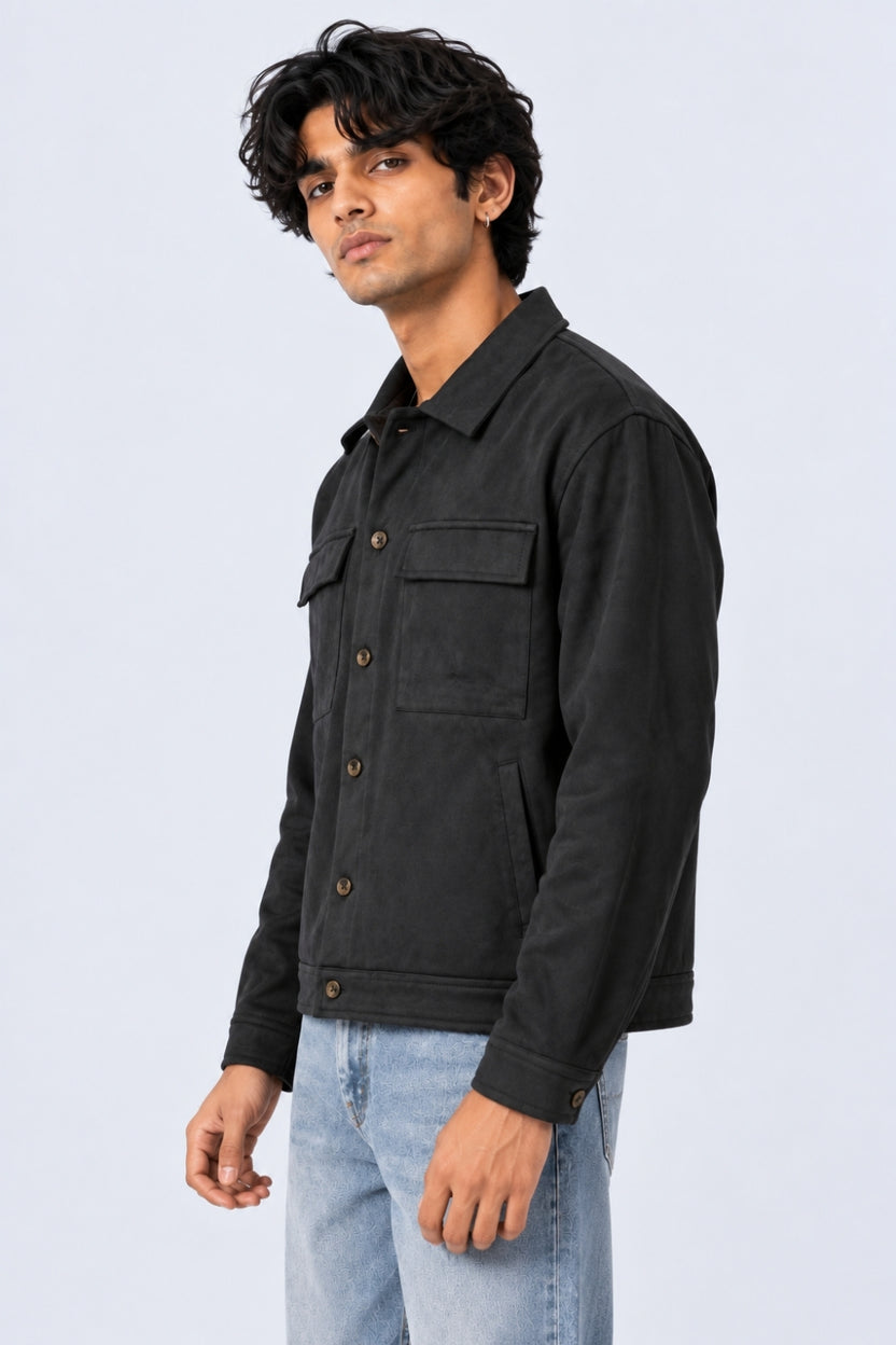 Mens Relaxed Fit Black Suede Shaket - Image 4