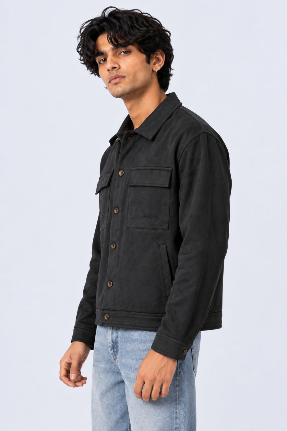 Mens Relaxed Fit Black Suede Shaket - Image 4
