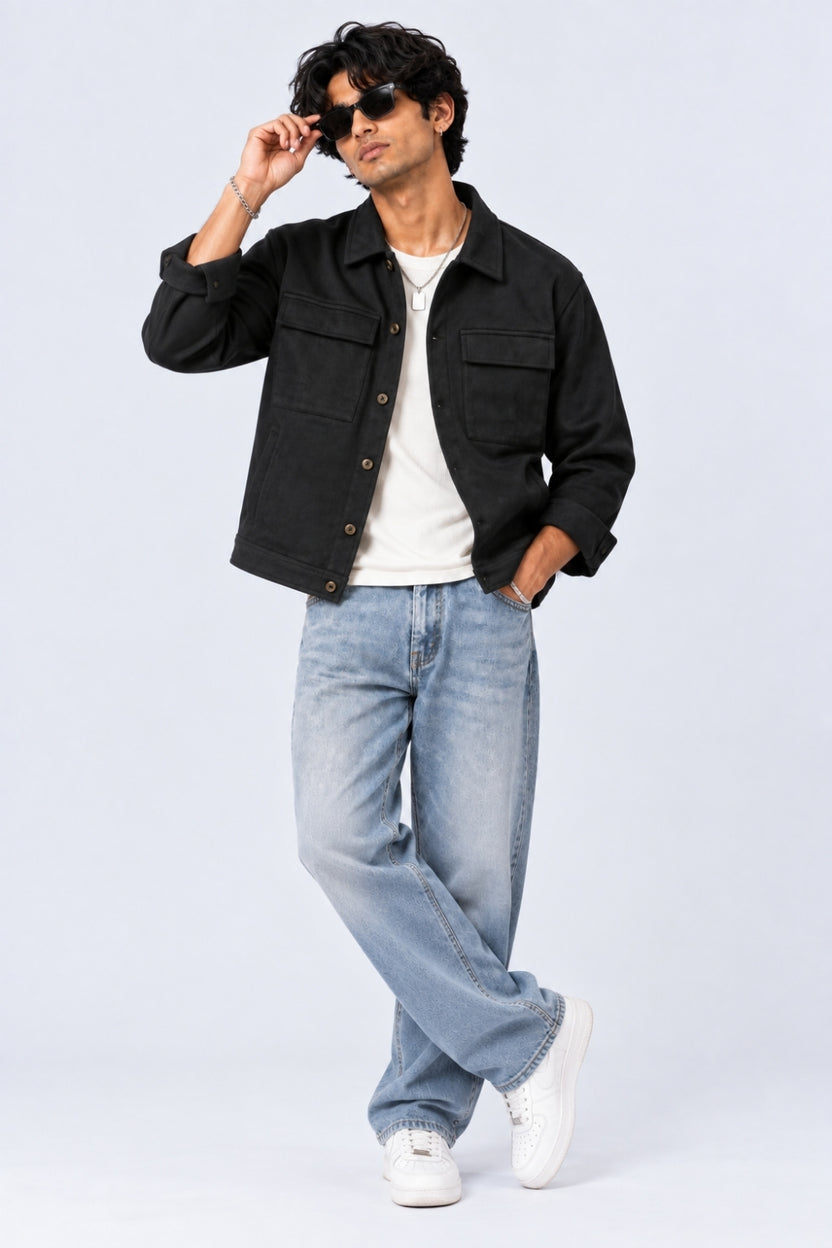 Mens Relaxed Fit Black Suede Shaket - Image 6