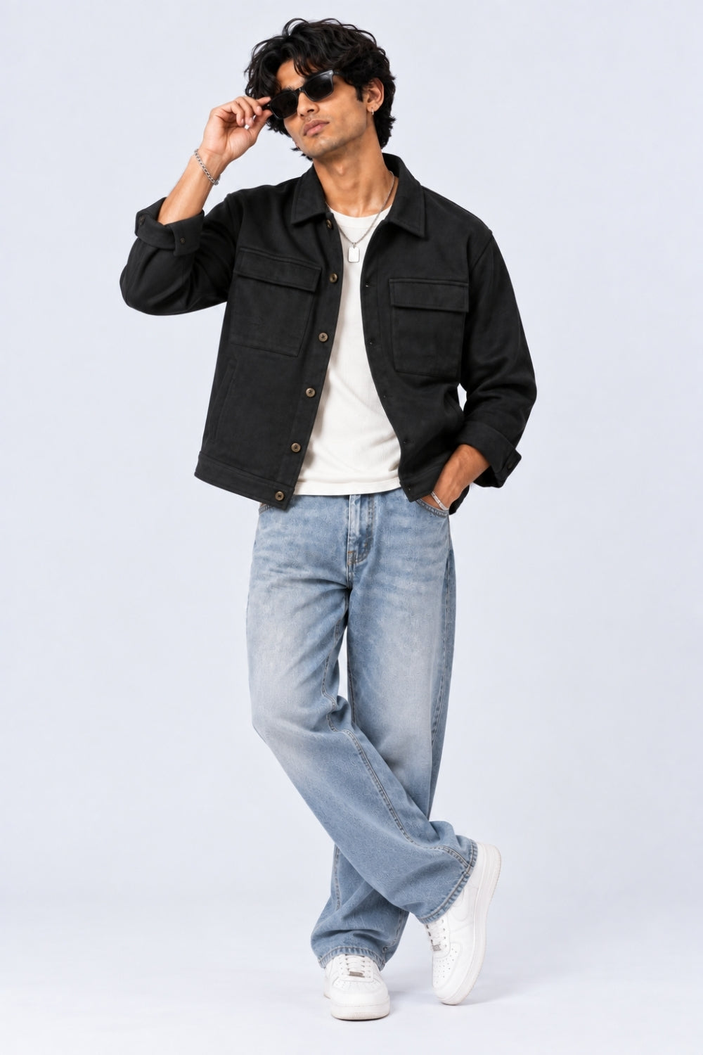 Mens Relaxed Fit Black Suede Shaket - Image 6