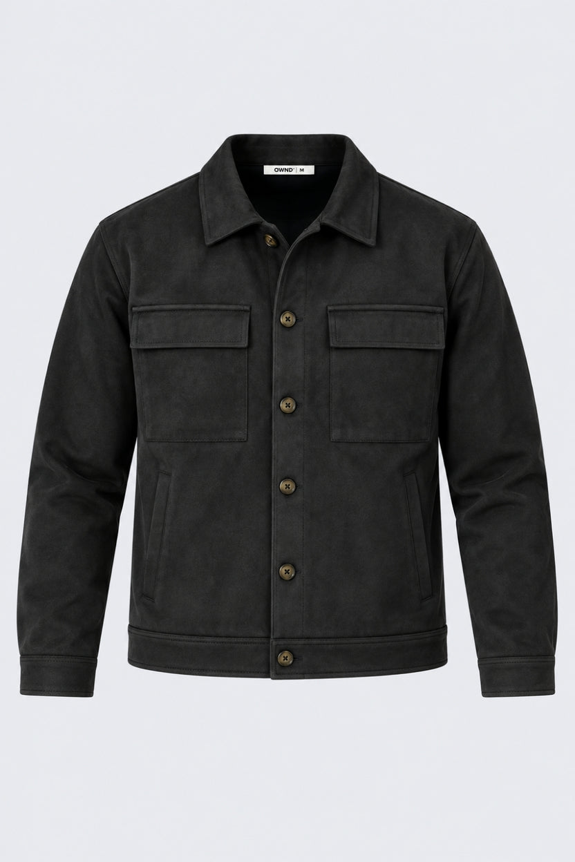 Mens Relaxed Fit Black Suede Shaket - Image 7