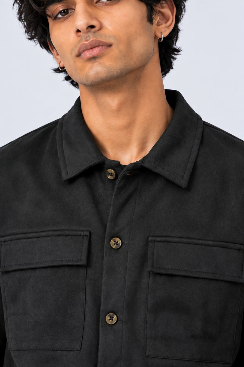 Mens Relaxed Fit Black Suede Shaket - Image 9