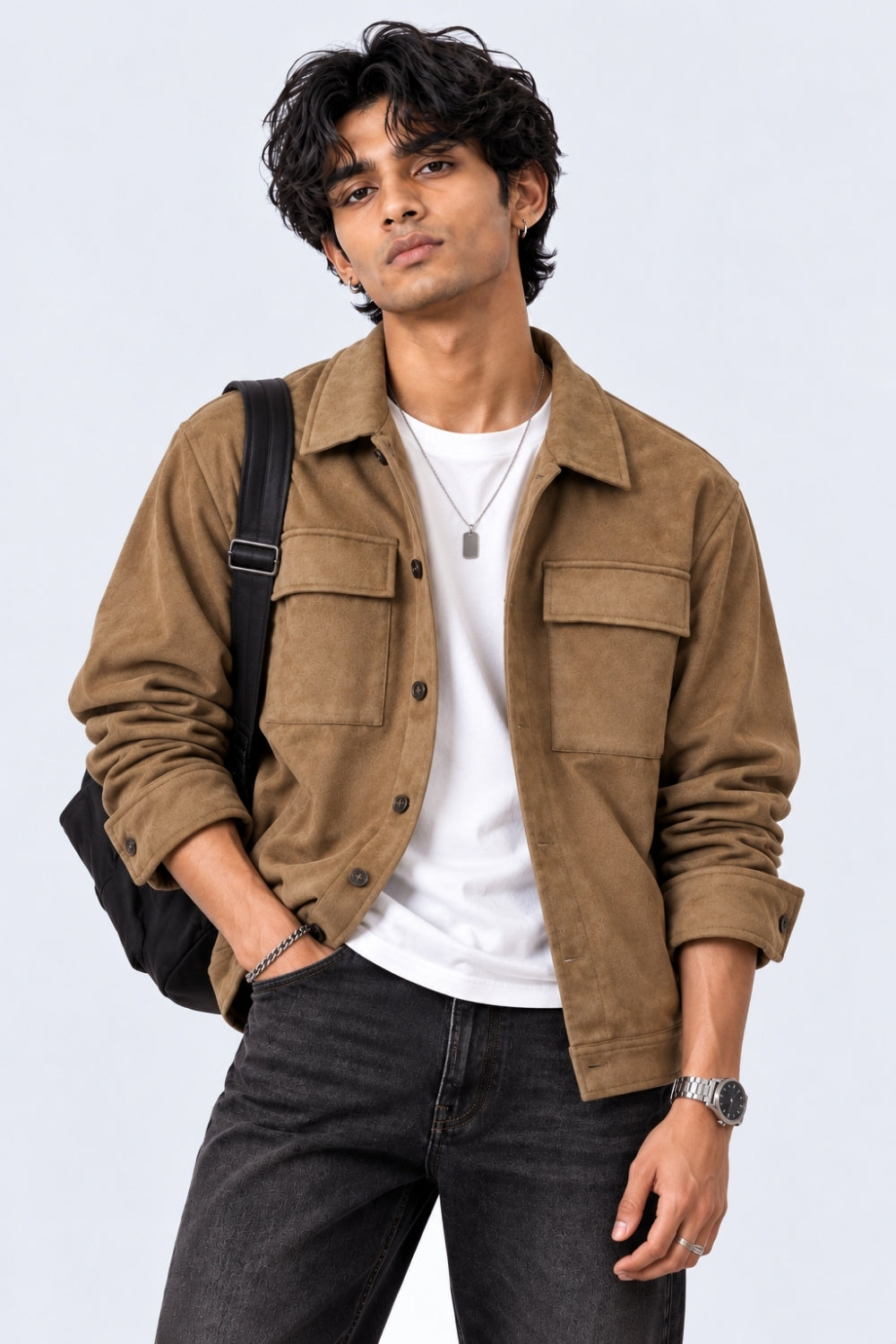 Mens Relaxed Fit Tan Suede Shaket - Image 1