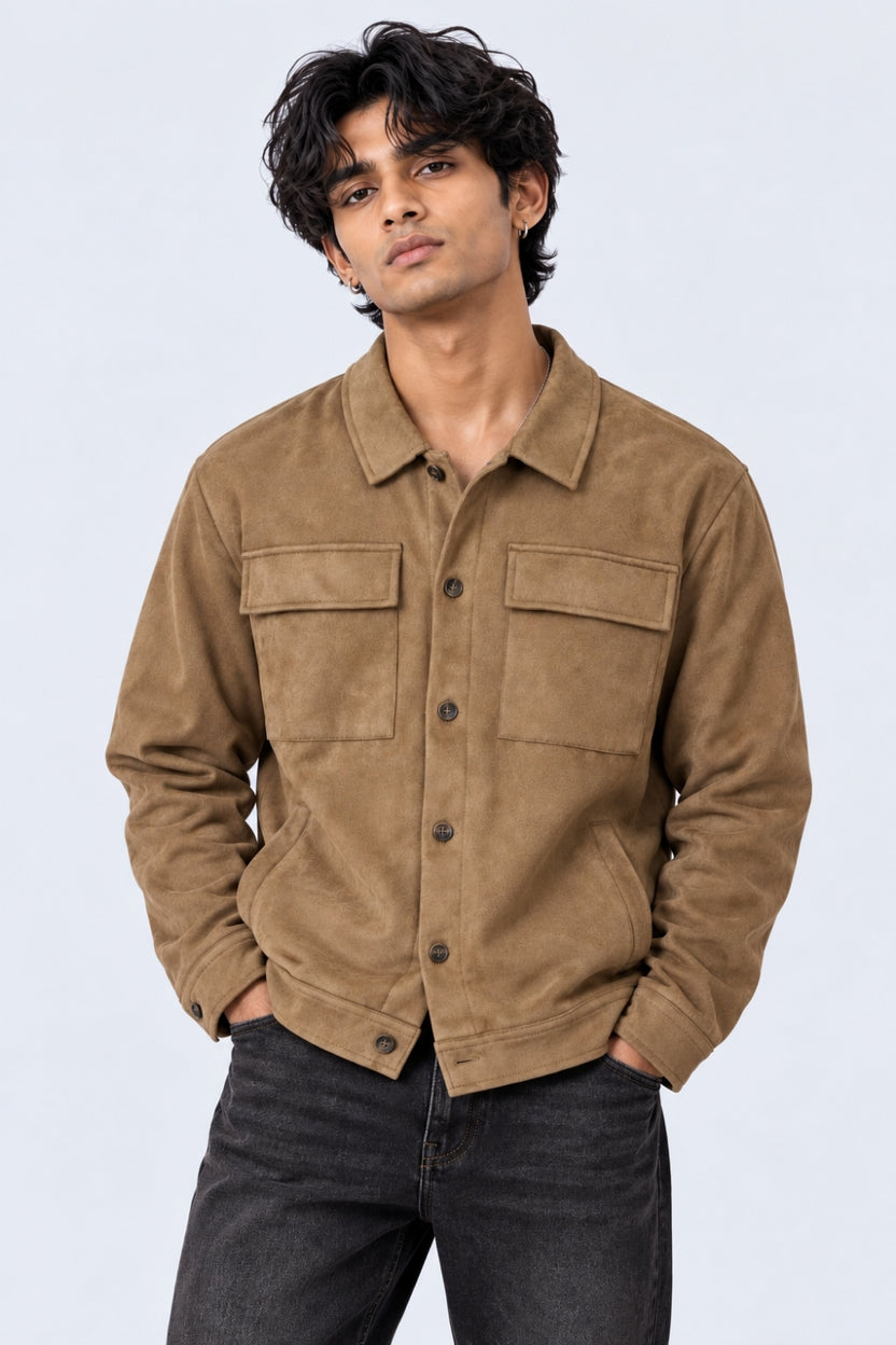 Mens Relaxed Fit Tan Suede Shaket - Image 2