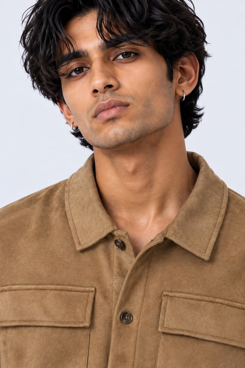 Mens Relaxed Fit Tan Suede Shaket - Image 3