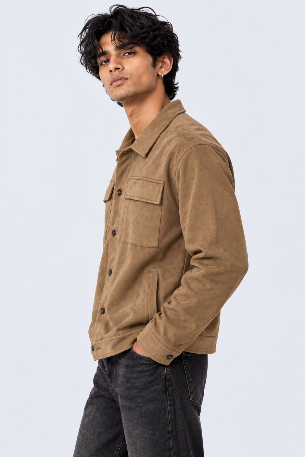 Mens Relaxed Fit Tan Suede Shaket - Image 4
