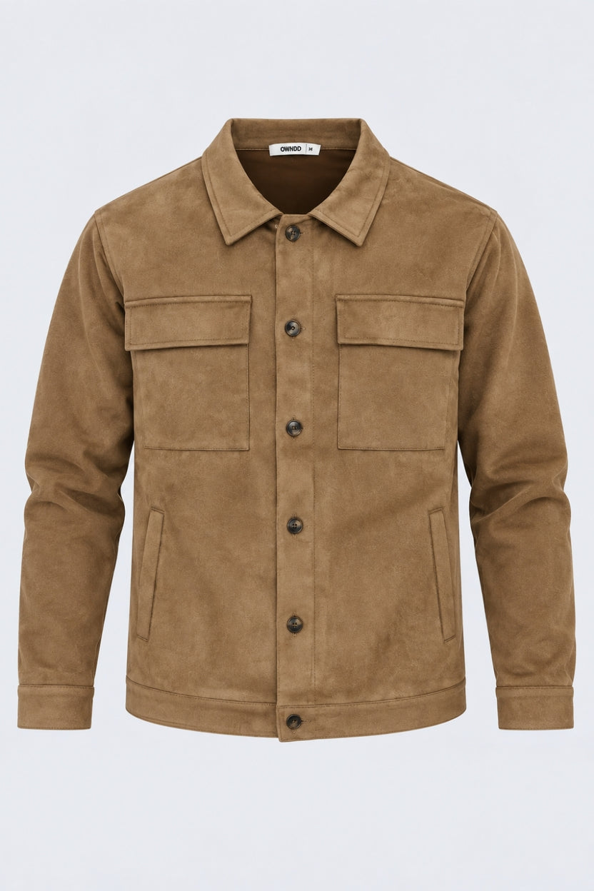 Mens Relaxed Fit Tan Suede Shaket - Image 7