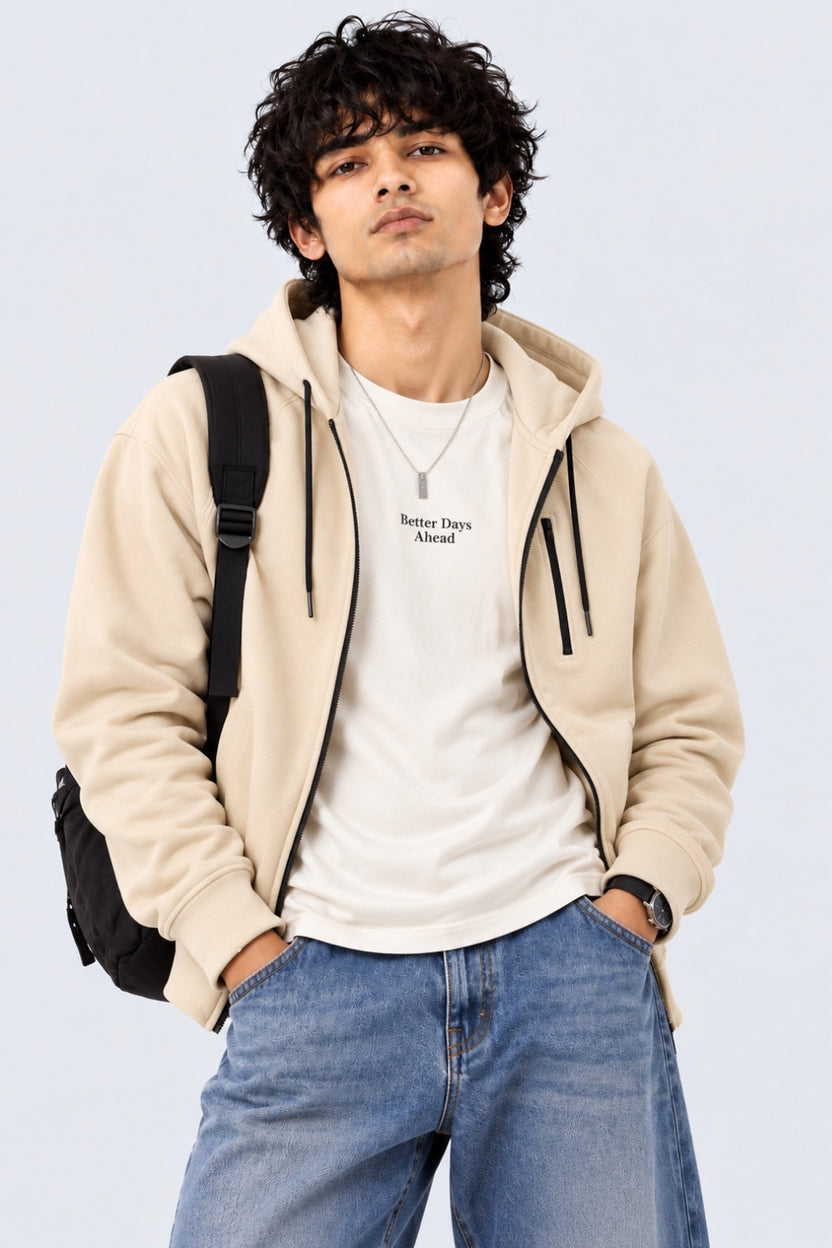 Mens Regular Fit Beige Cotton Blend Jacket - Image 1