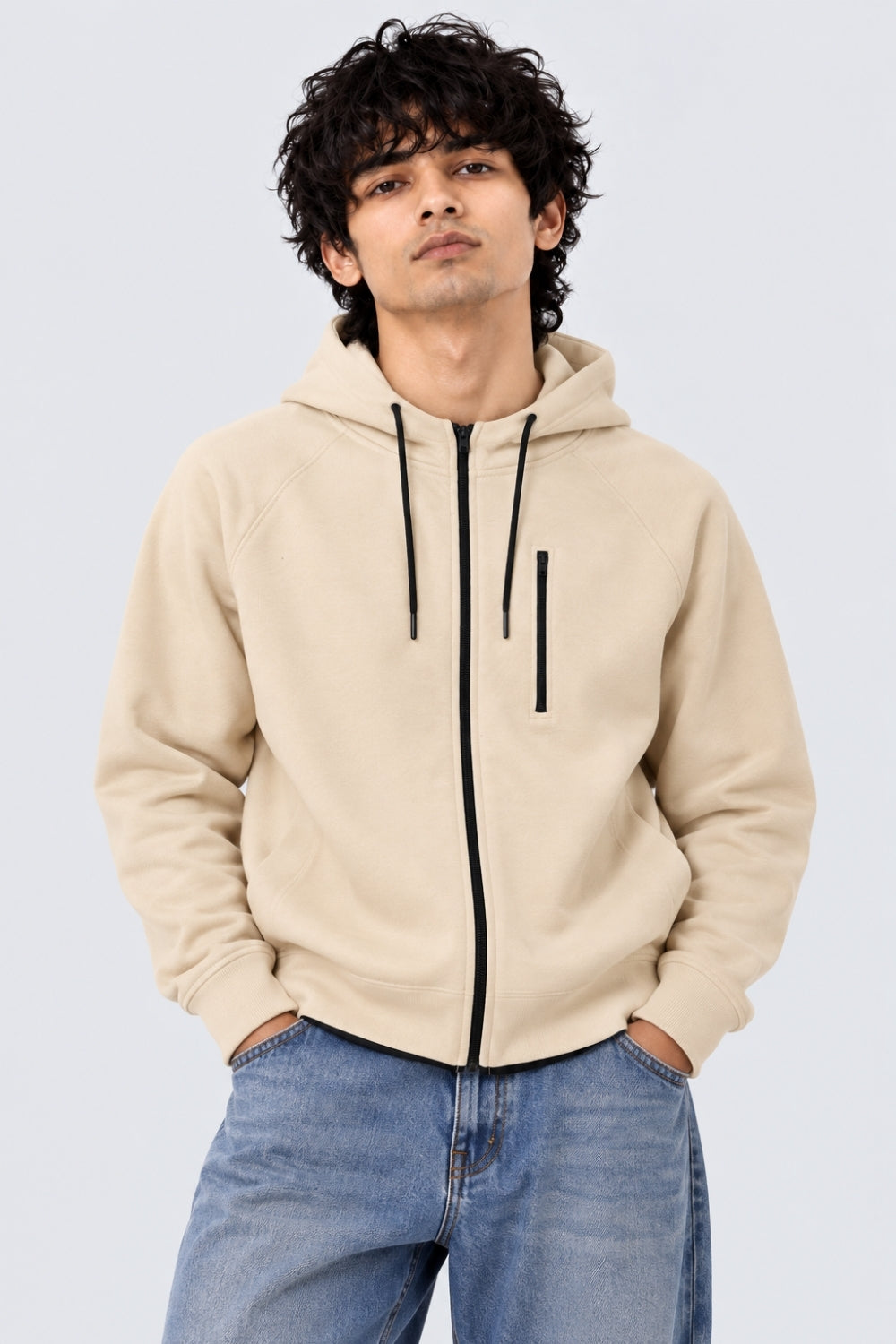 Mens Regular Fit Beige Cotton Blend Jacket - Image 2