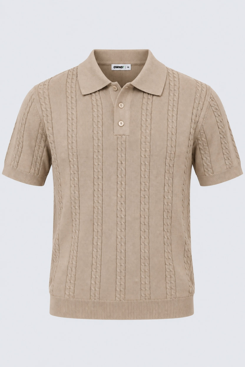 Mens Regular Fit Beige Cotton Blend Polo T-Shirt - Image 7