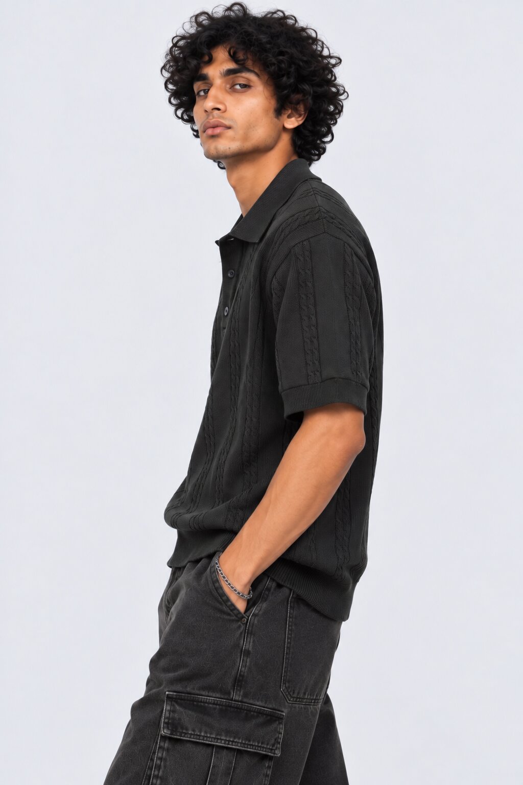 Mens Regular Fit Black Cotton Blend Polo T-Shirt - Image 4