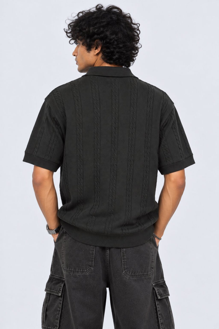 Mens Regular Fit Black Cotton Blend Polo T-Shirt - Image 5