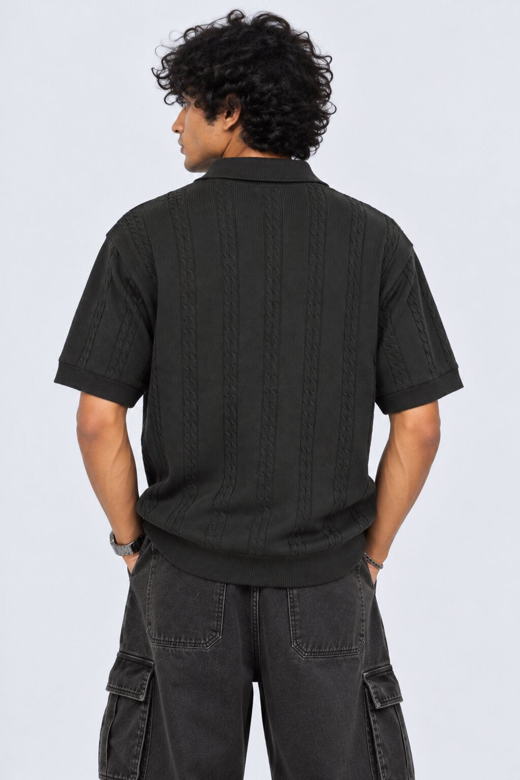 Mens Regular Fit Black Cotton Blend Polo T-Shirt - Image 5