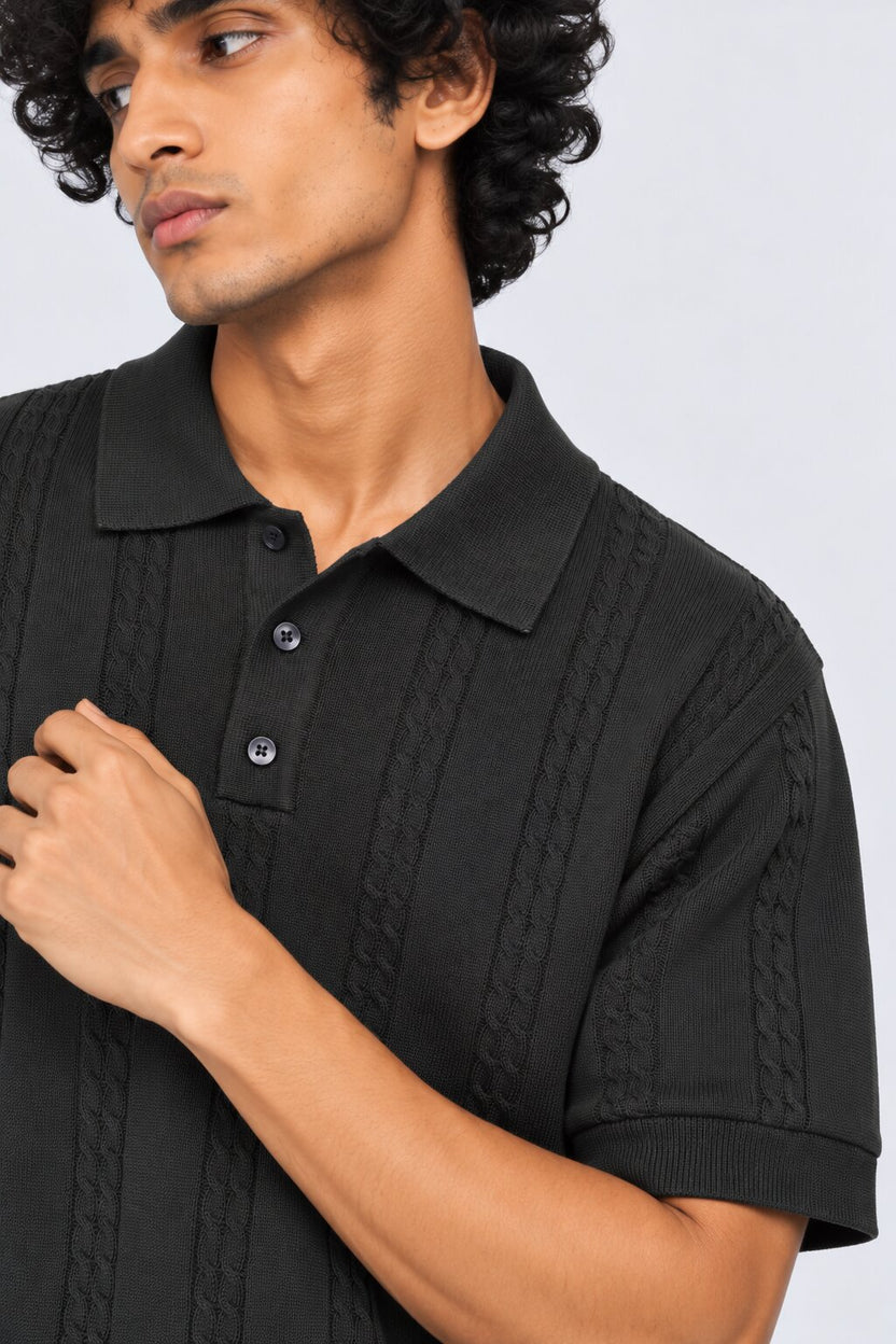 Mens Regular Fit Black Cotton Blend Polo T-Shirt - Image 9