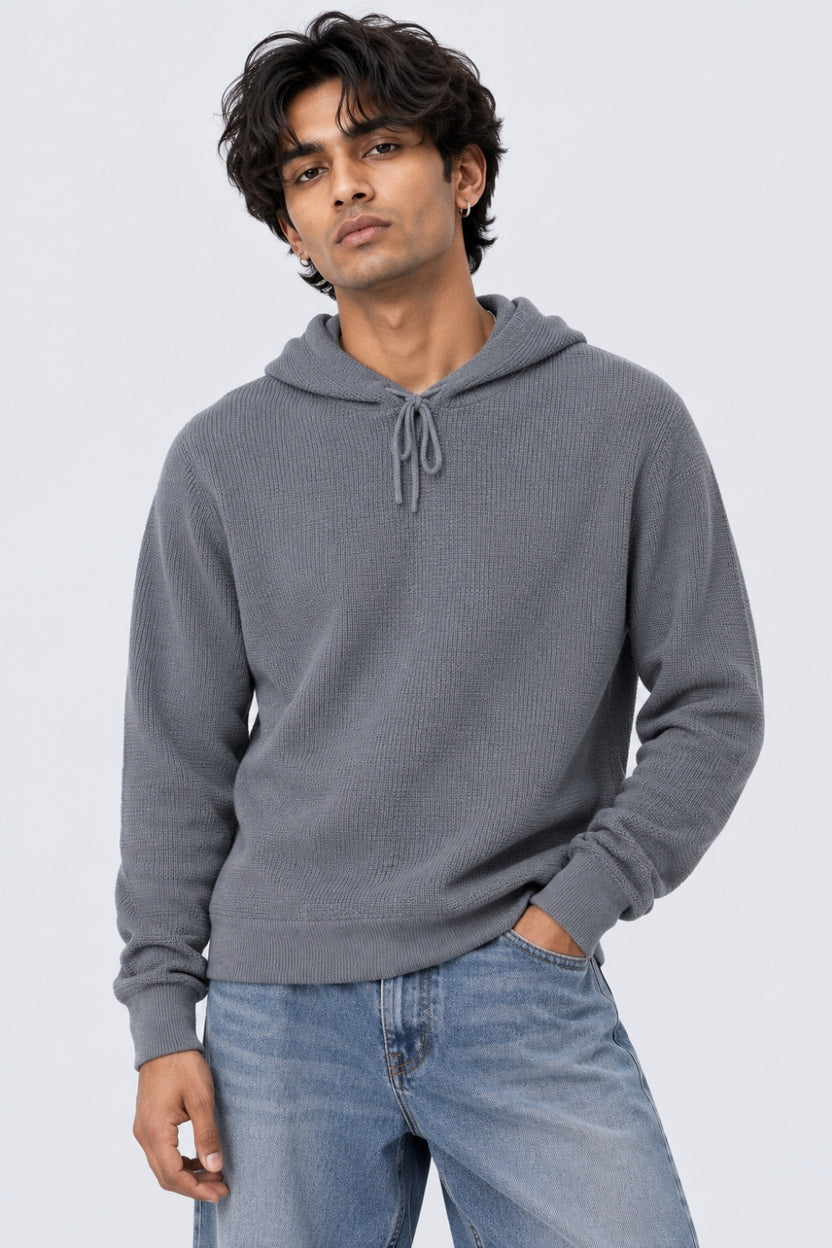 Mens Regular Fit Light Grey Textured Sweater - Image 2