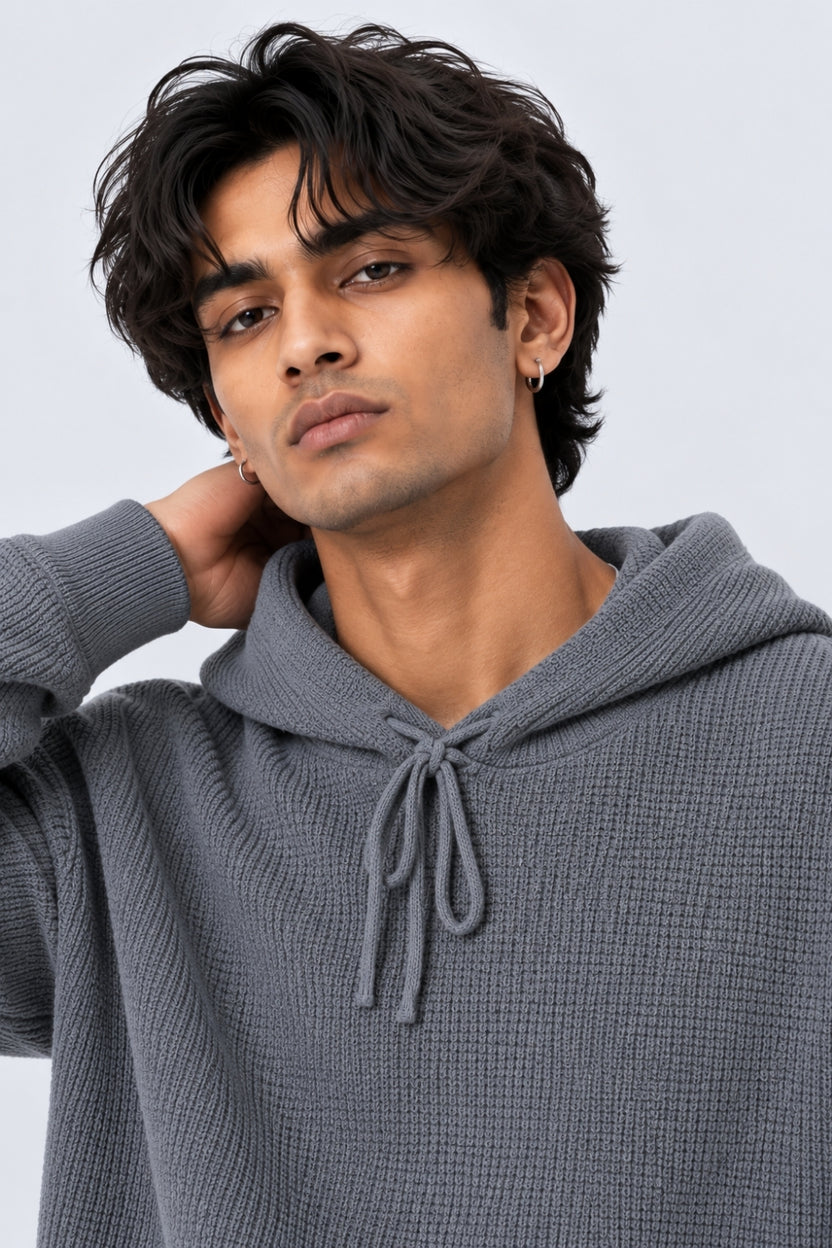 Mens Regular Fit Light Grey Textured Sweater - Image 3