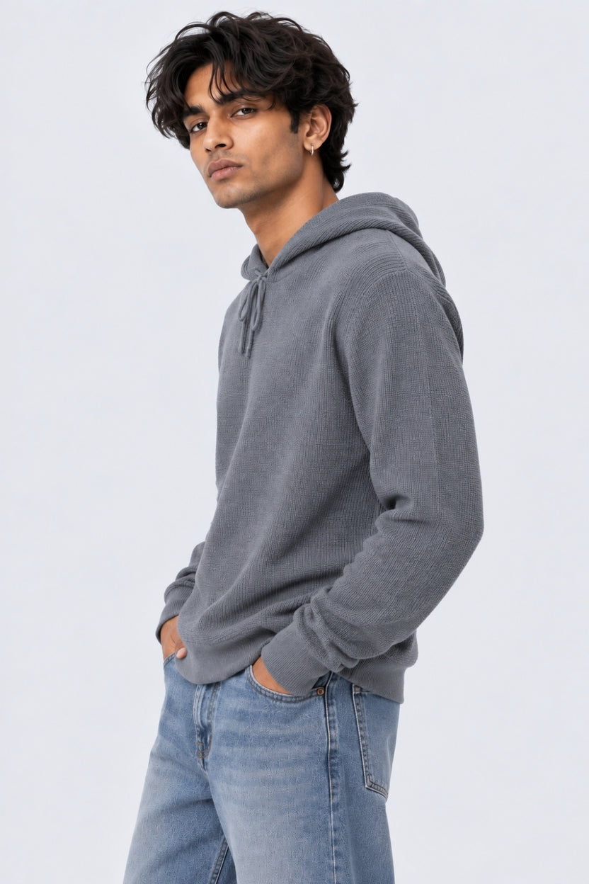 Mens Regular Fit Light Grey Textured Sweater - Image 4