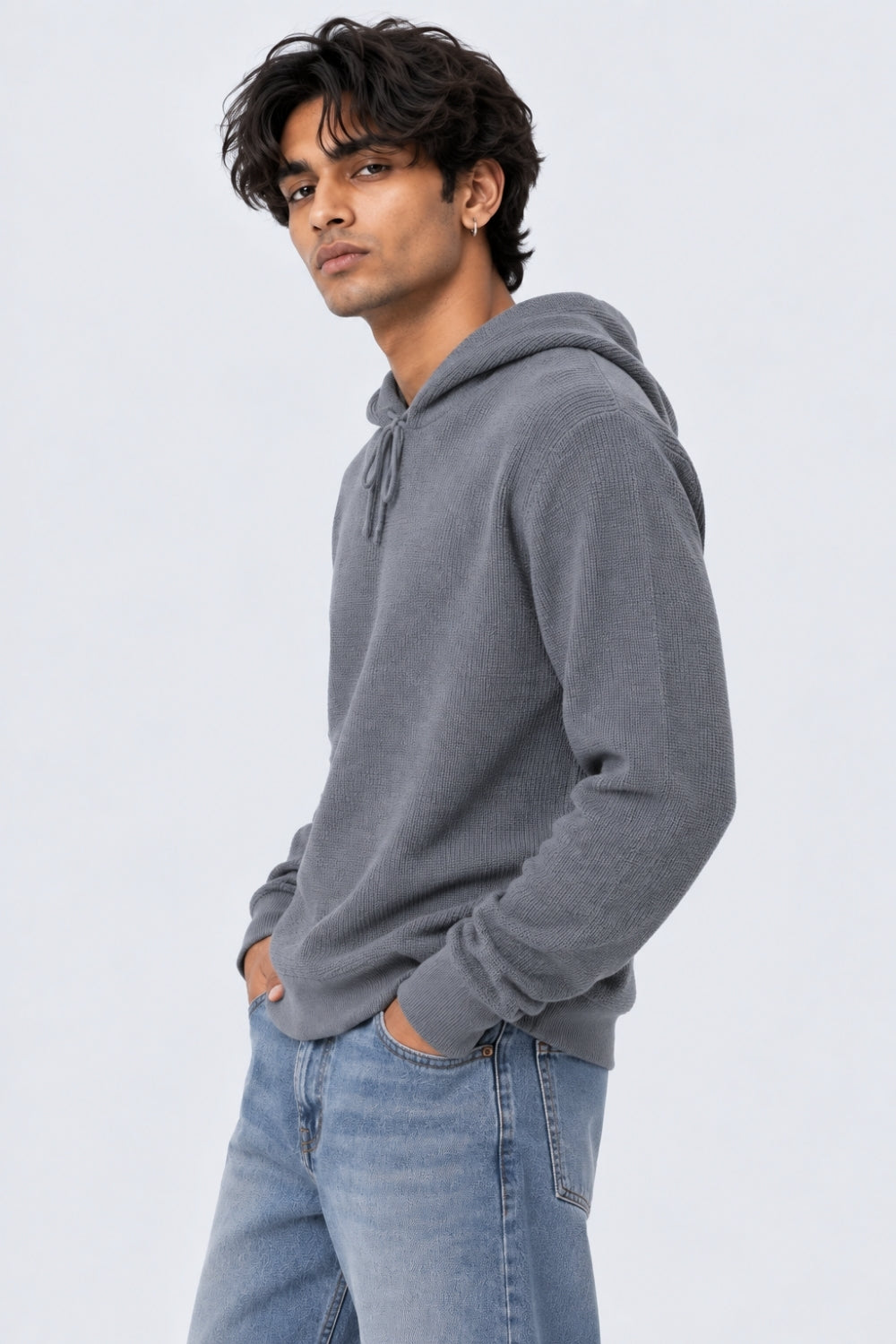 Mens Regular Fit Light Grey Textured Sweater - Image 4