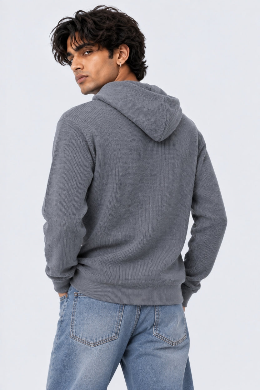 Mens Regular Fit Light Grey Textured Sweater - Image 5