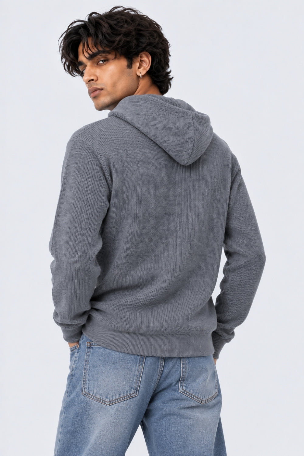 Mens Regular Fit Light Grey Textured Sweater - Image 5