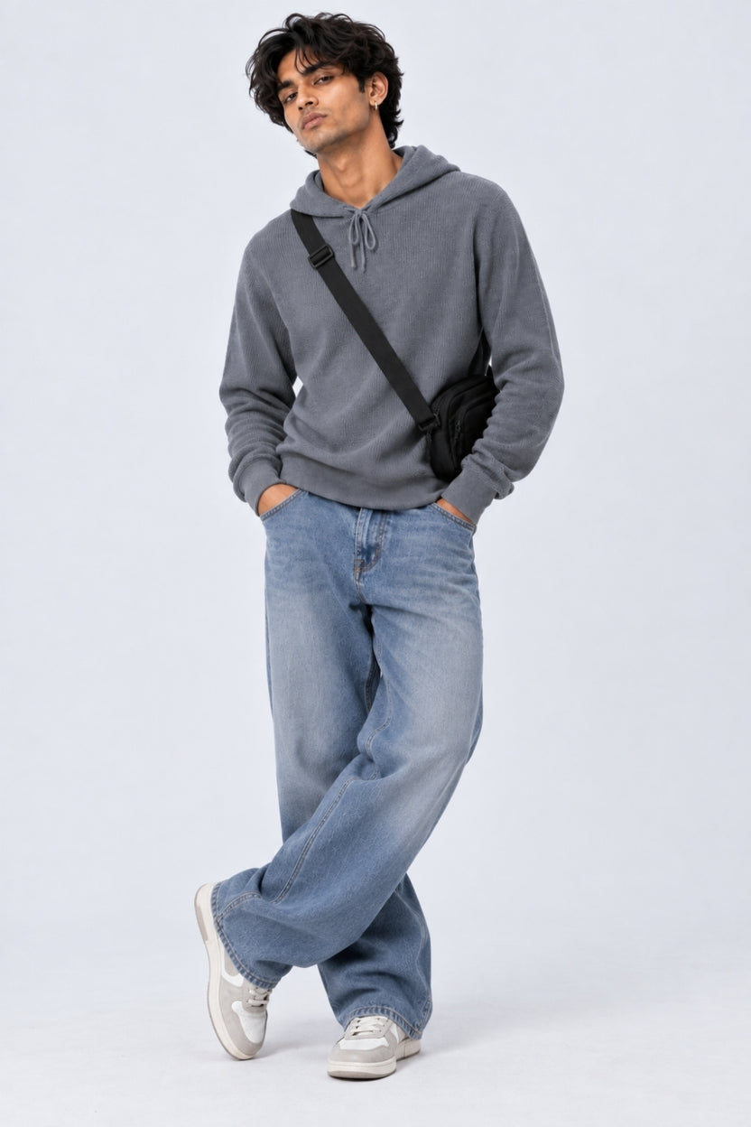 Mens Regular Fit Light Grey Textured Sweater - Image 6