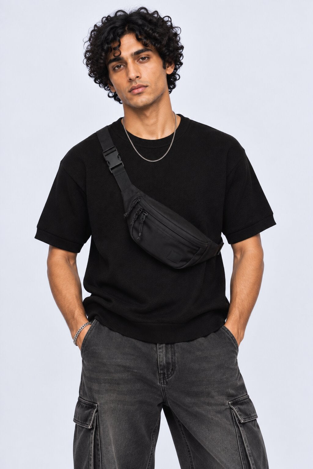 Mens Regular Fit Black Cotton Blend T-Shirt - Image 1