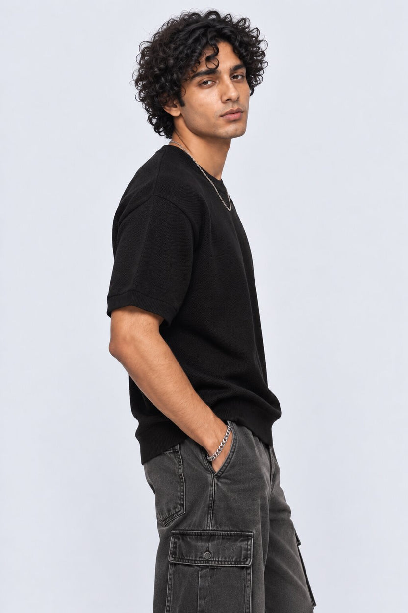Mens Regular Fit Black Cotton Blend T-Shirt - Image 4
